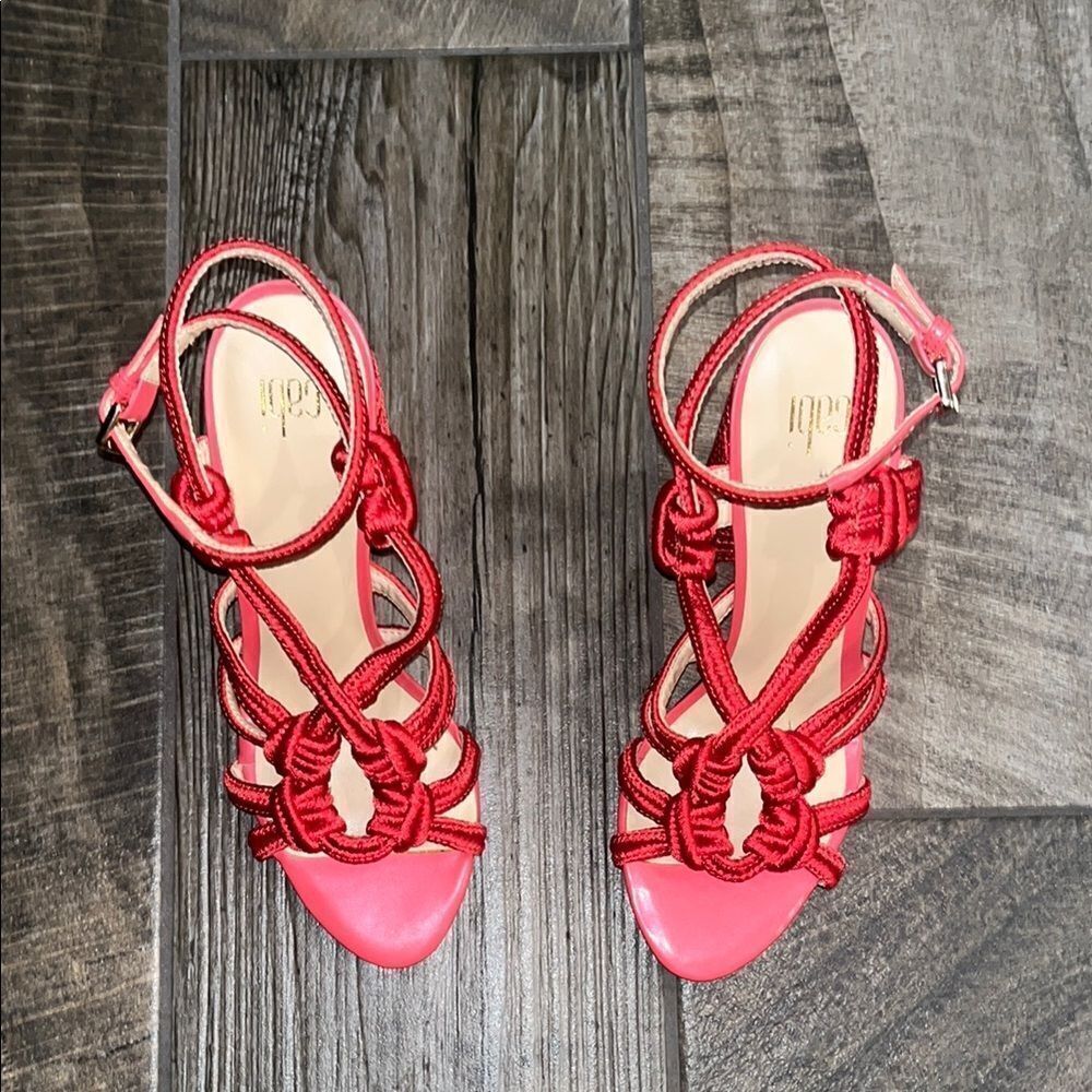 CAbi Coral Strappy 4” Heels with Architectural Design - Picture 2 of 4